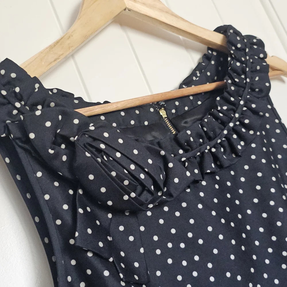 Kate Spade New York Black Polka Dot Ruffle Neck Dress Silk Blend Size 6